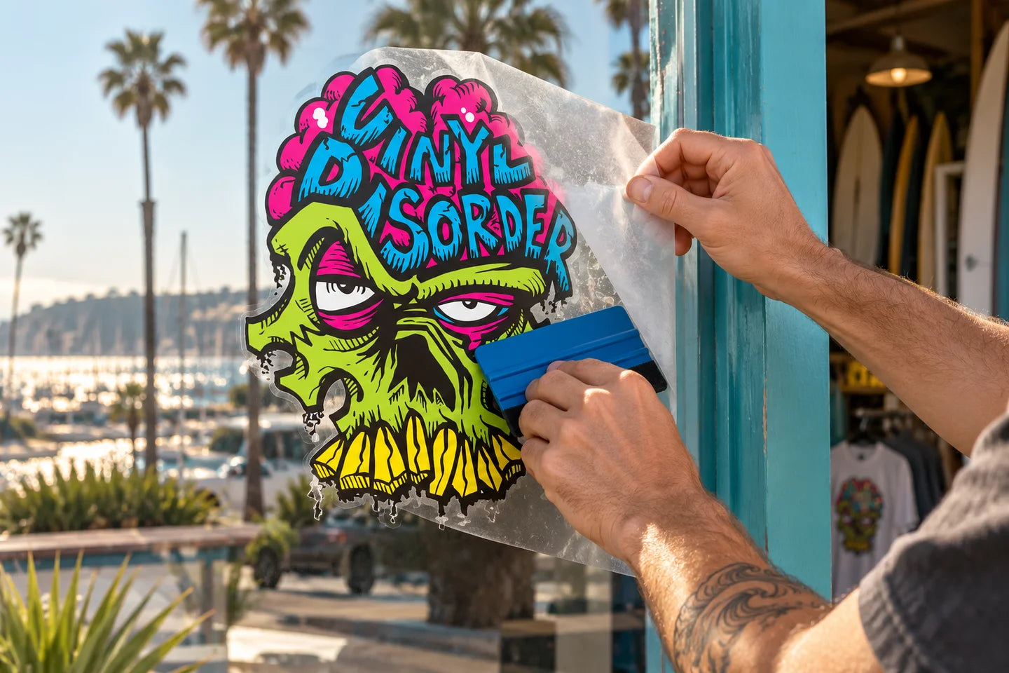 How To Install a Printed Die Cut Decal — illustrative branded coastal scene