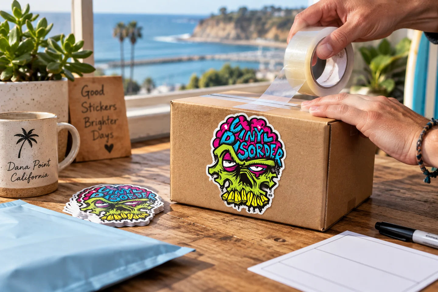 Shipping - illustrative branded coastal scene