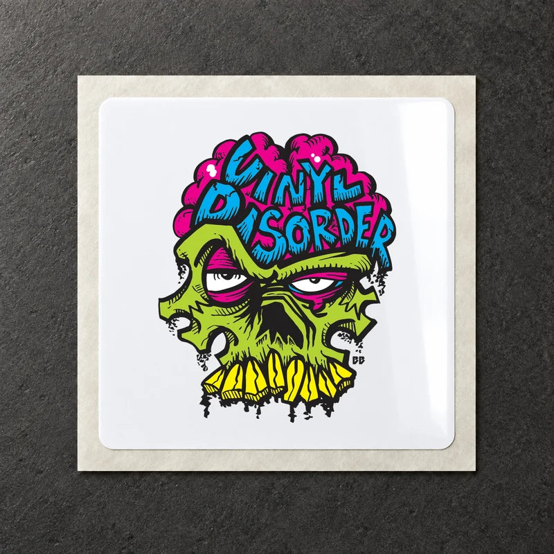 VD skull on white vinyl with a shiny gloss surface.