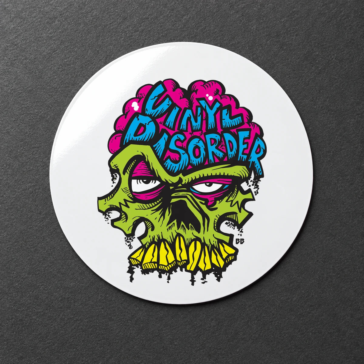 Reference-based render of the authentic Vinyl Disorder skull printed on High Gloss.