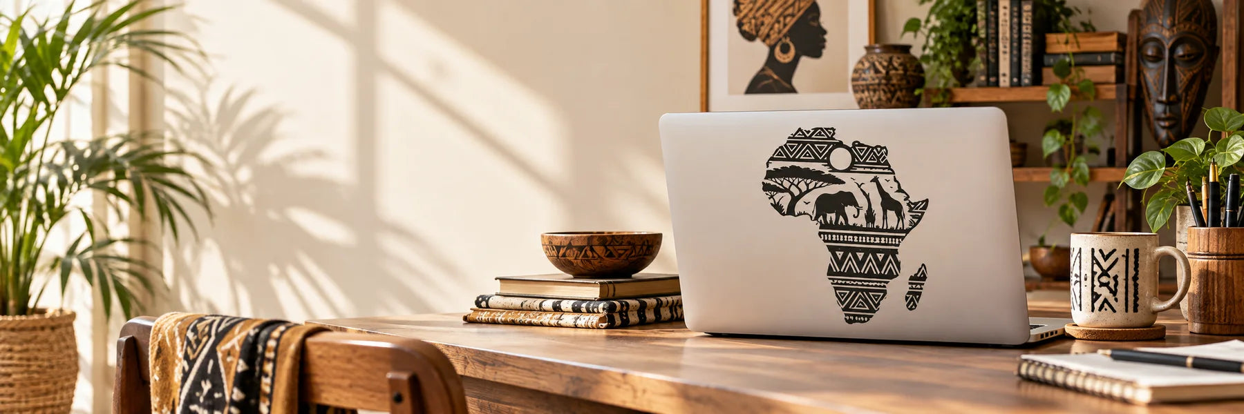 Illustrative African Art Decals vinyl application in a realistic panoramic lifestyle scene.