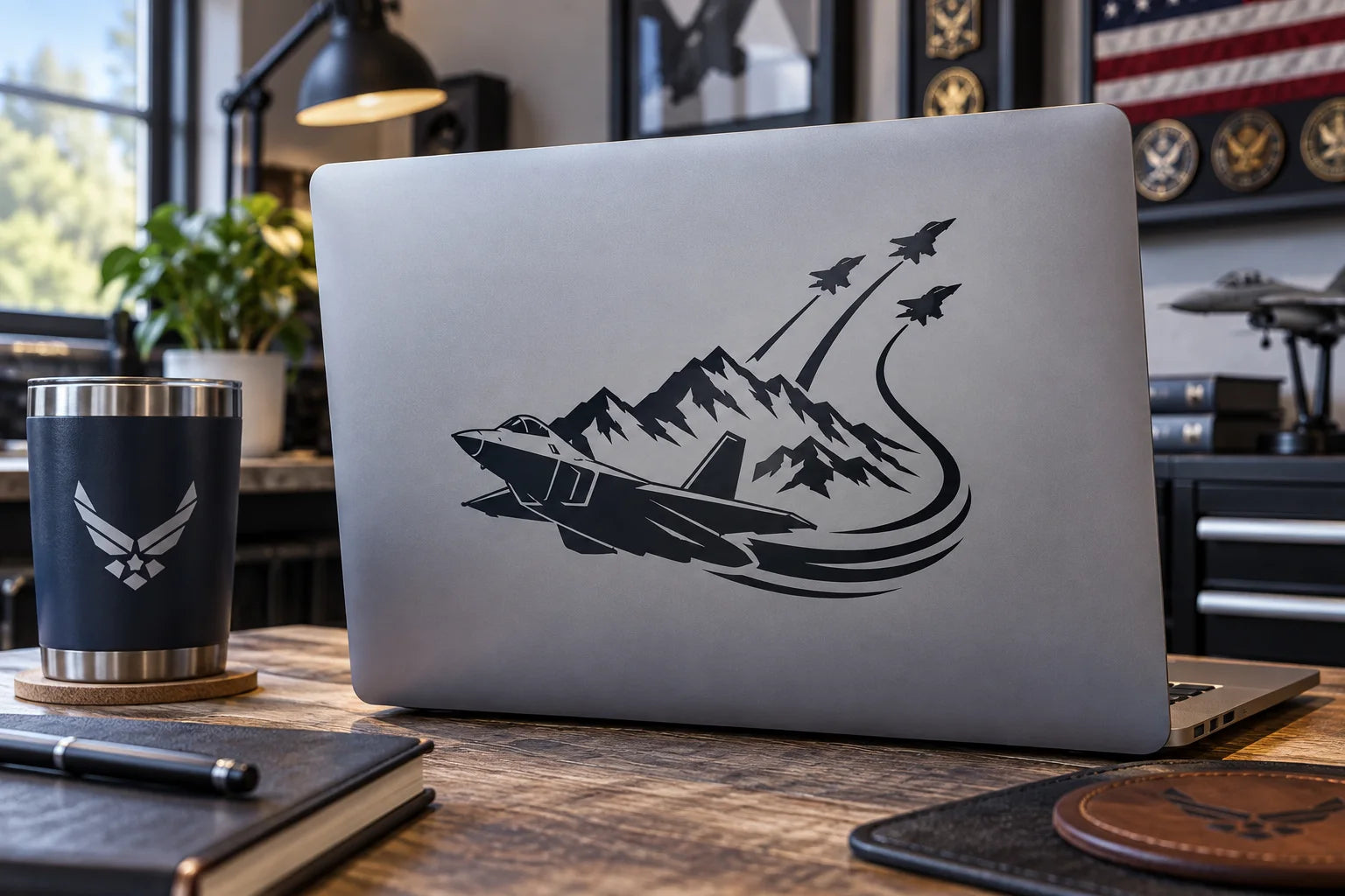 Illustrative Air Force Decals vinyl application in a realistic separate close-up lifestyle scene.