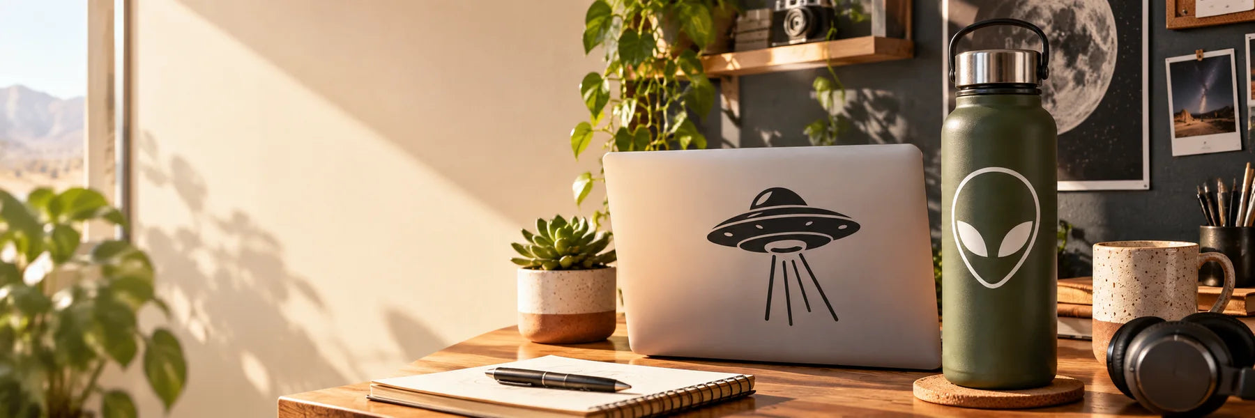 Illustrative Alien Decals vinyl application in a realistic panoramic lifestyle scene.