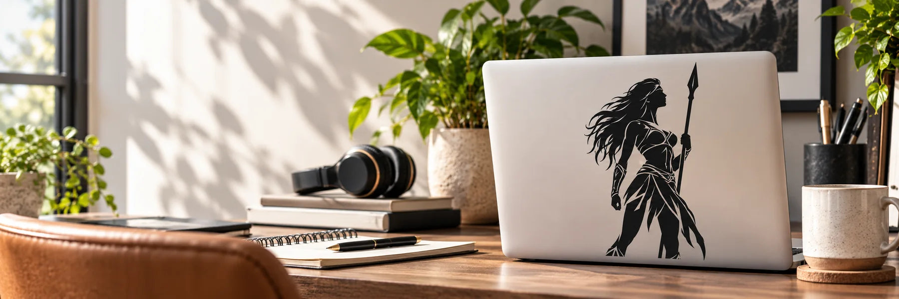 Illustrative Amazon Women Decals vinyl application in a realistic panoramic lifestyle scene.