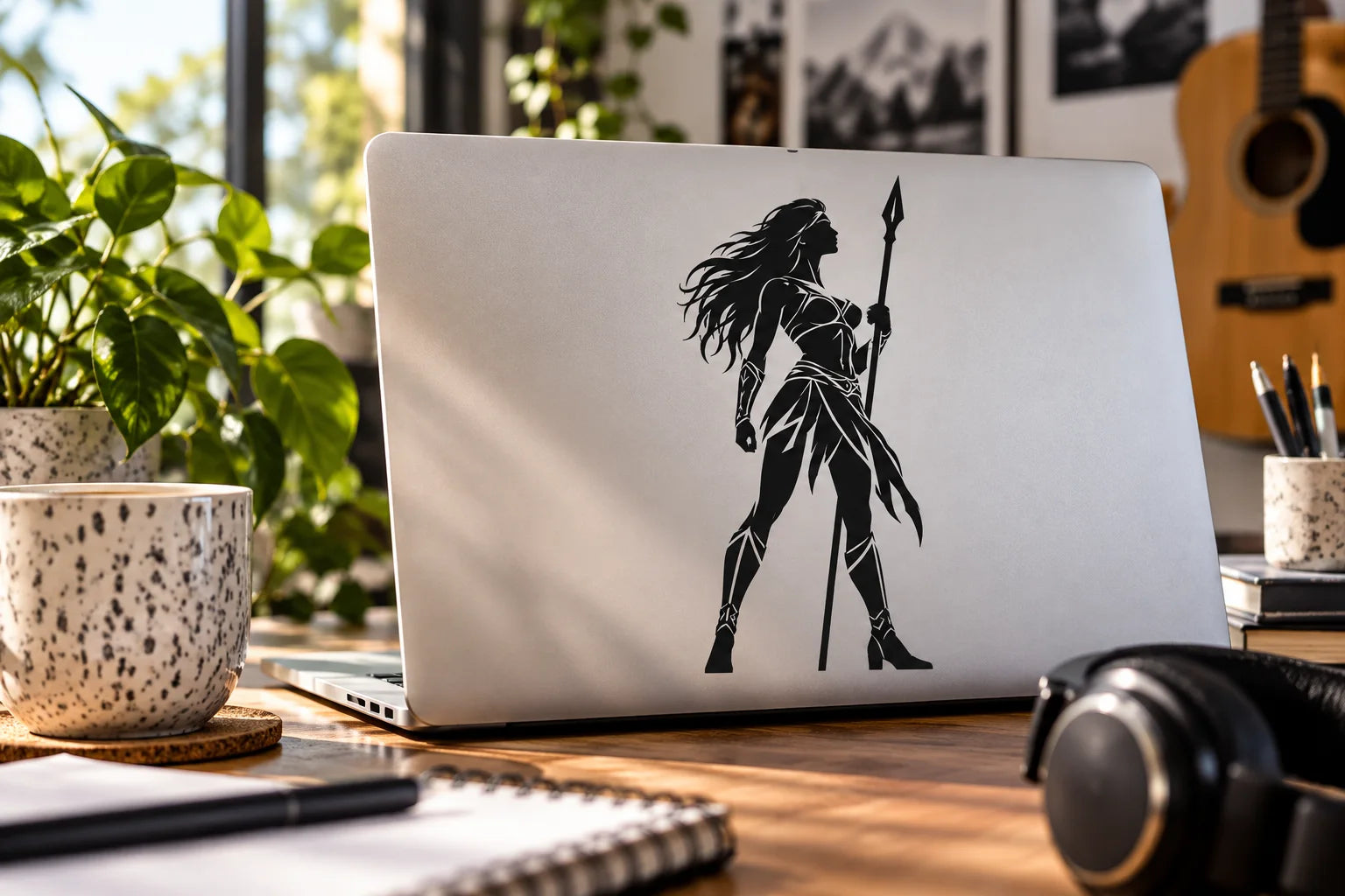 Illustrative Amazon Women Decals vinyl application in a realistic separate close-up lifestyle scene.