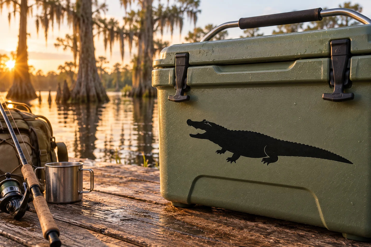 Illustrative Alligator Decals and Stickers vinyl application in a realistic separate close-up lifestyle scene.
