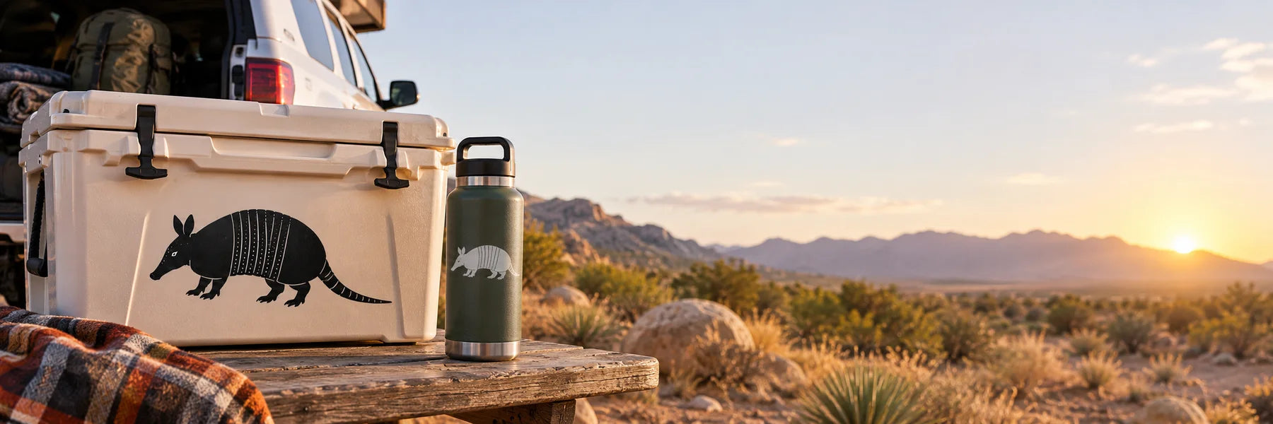 Illustrative Armadillo Decals vinyl application in a realistic panoramic lifestyle scene.