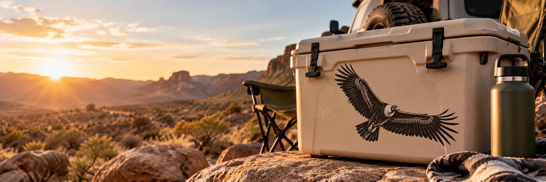 Illustrative Buzzard Decals vinyl application in a realistic panoramic lifestyle scene.