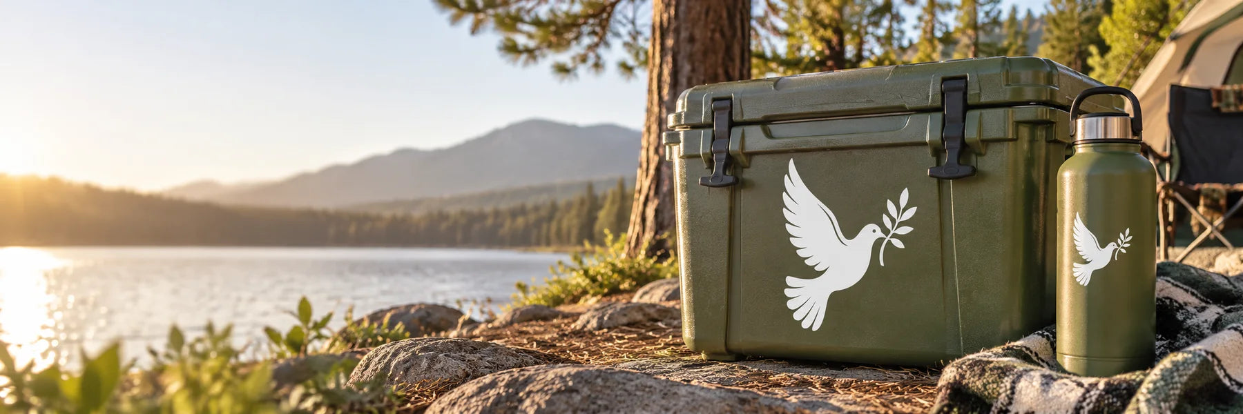 Illustrative Dove Decals vinyl application in a realistic panoramic lifestyle scene.