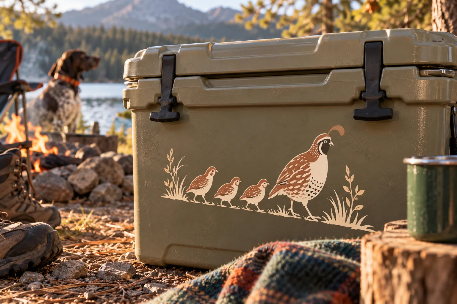 Illustrative Quail Decals vinyl application in a realistic separate close-up lifestyle scene.