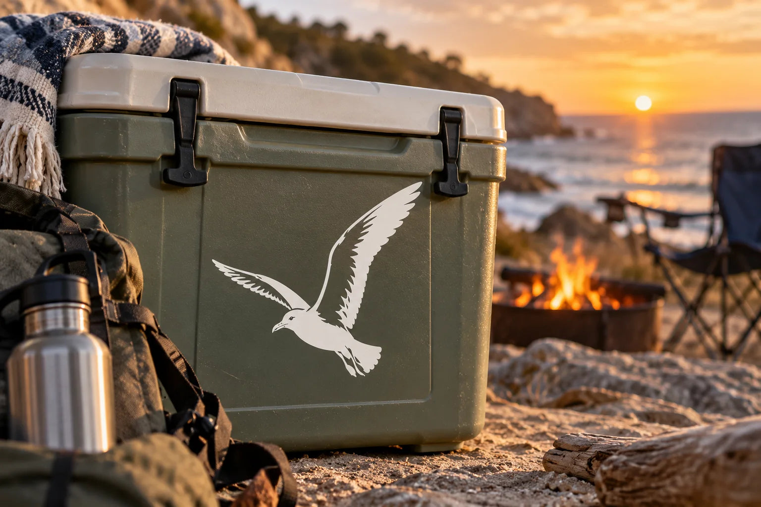 Illustrative Seagull Decals vinyl application in a realistic separate close-up lifestyle scene.