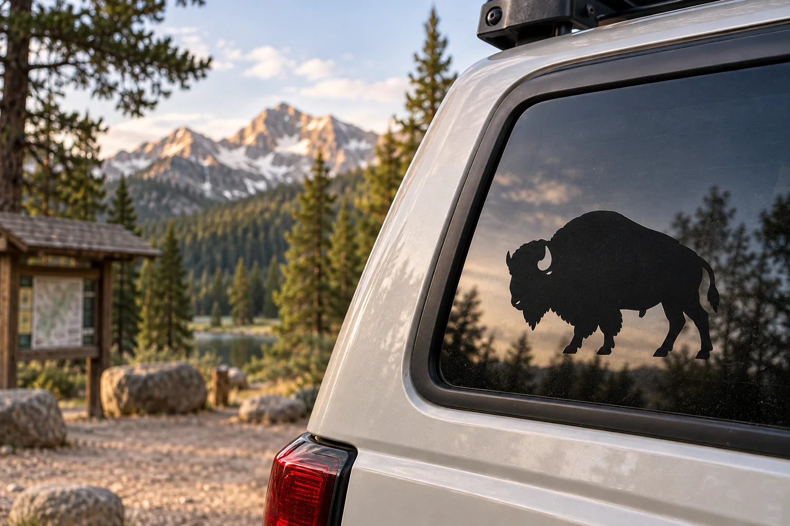Illustrative Bison Buffalo Decals vinyl application in a realistic separate close-up lifestyle scene.
