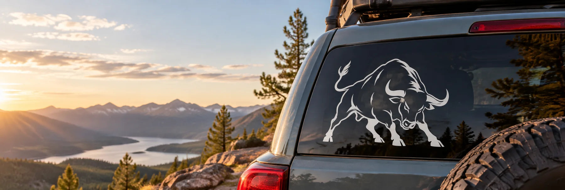 Illustrative Bull Decals vinyl application in a realistic panoramic lifestyle scene.