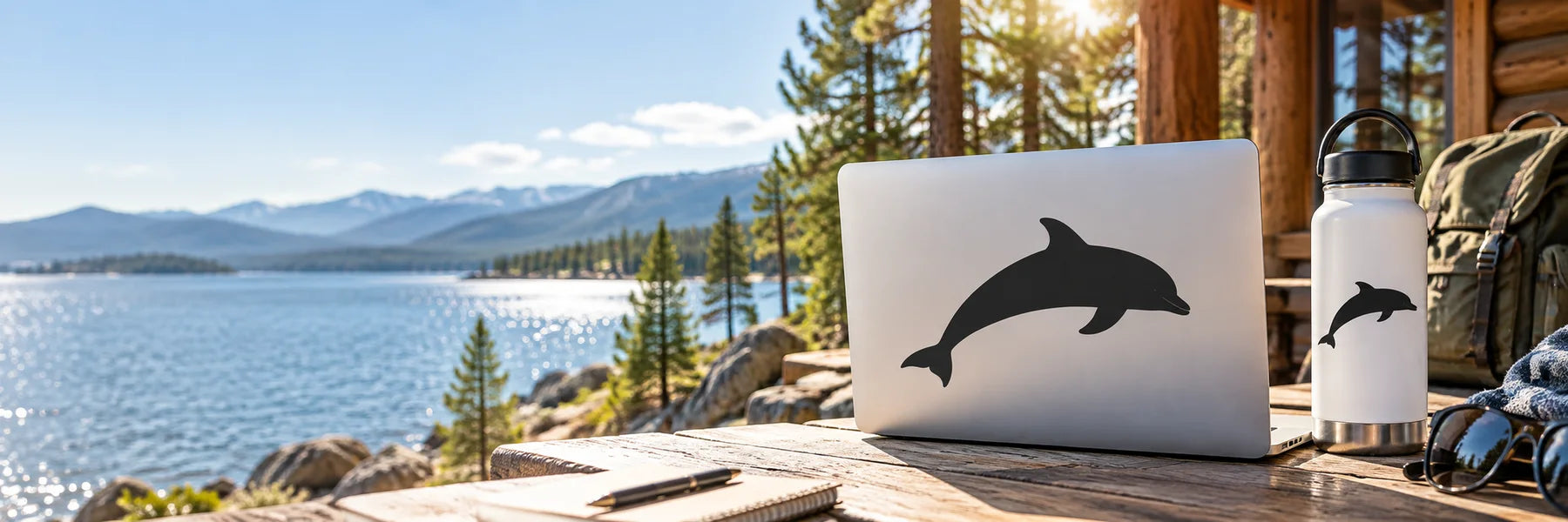 Illustrative Dolphin Decals vinyl application in a realistic panoramic lifestyle scene.