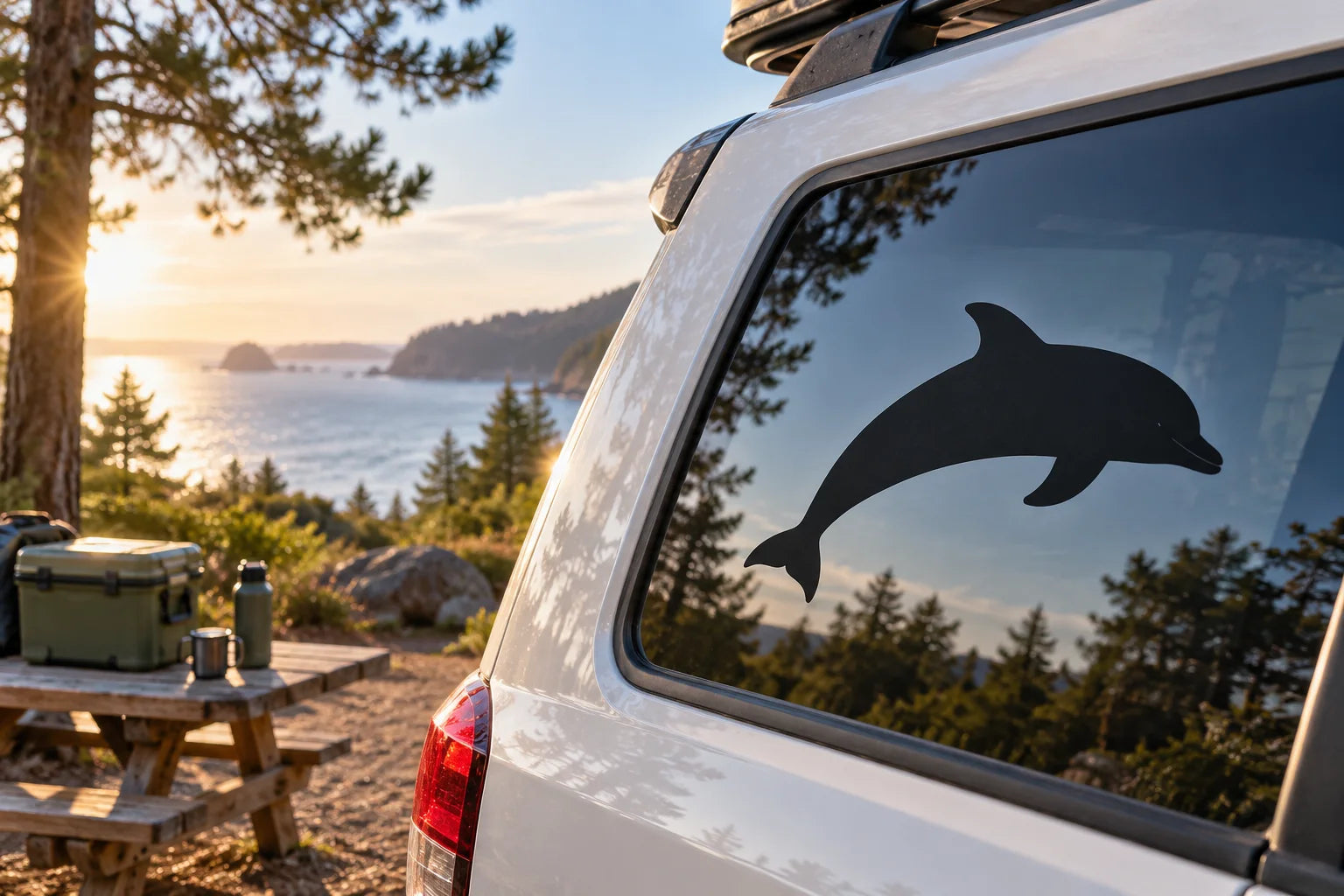 Illustrative Dolphin Decals vinyl application in a realistic separate close-up lifestyle scene.