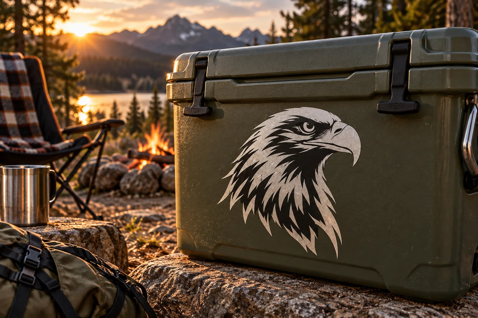 Illustrative Eagle Decals and Stickers vinyl application in a realistic separate close-up lifestyle scene.