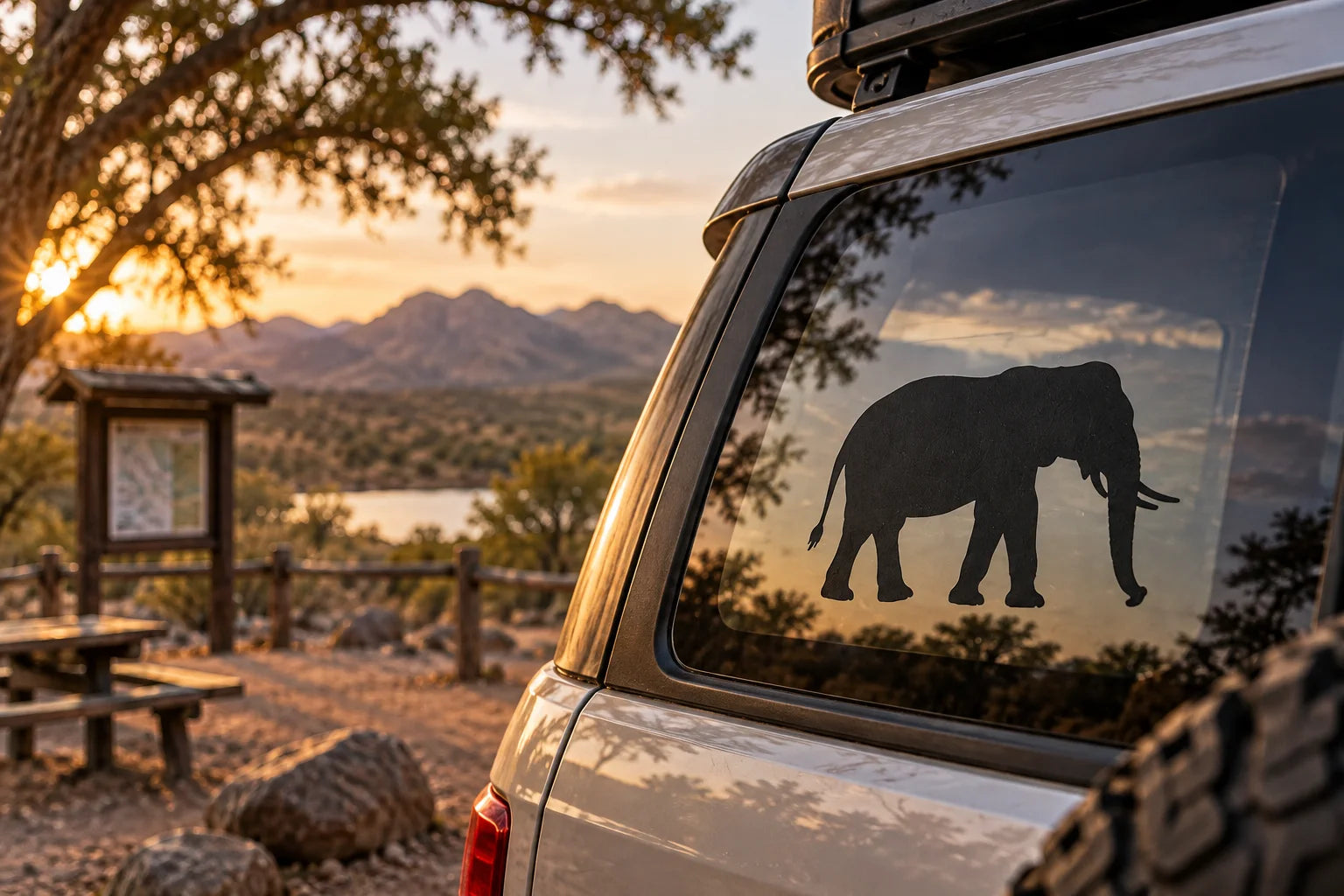 Illustrative Elephant Decals vinyl application in a realistic separate close-up lifestyle scene.