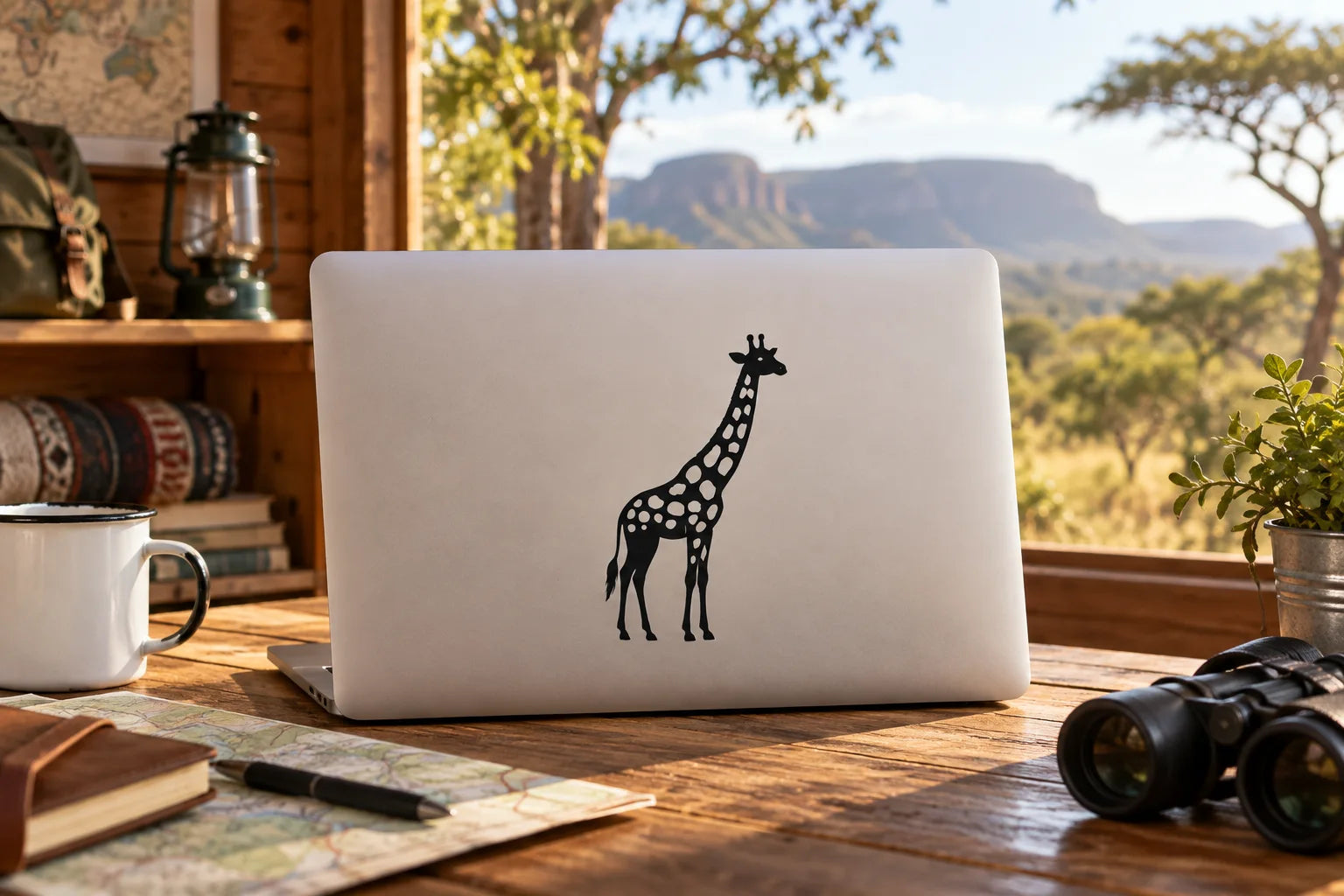 Illustrative Giraffe Decals vinyl application in a realistic separate close-up lifestyle scene.