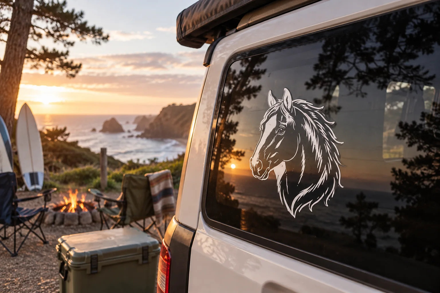 Illustrative Horse Decals vinyl application in a realistic separate close-up lifestyle scene.