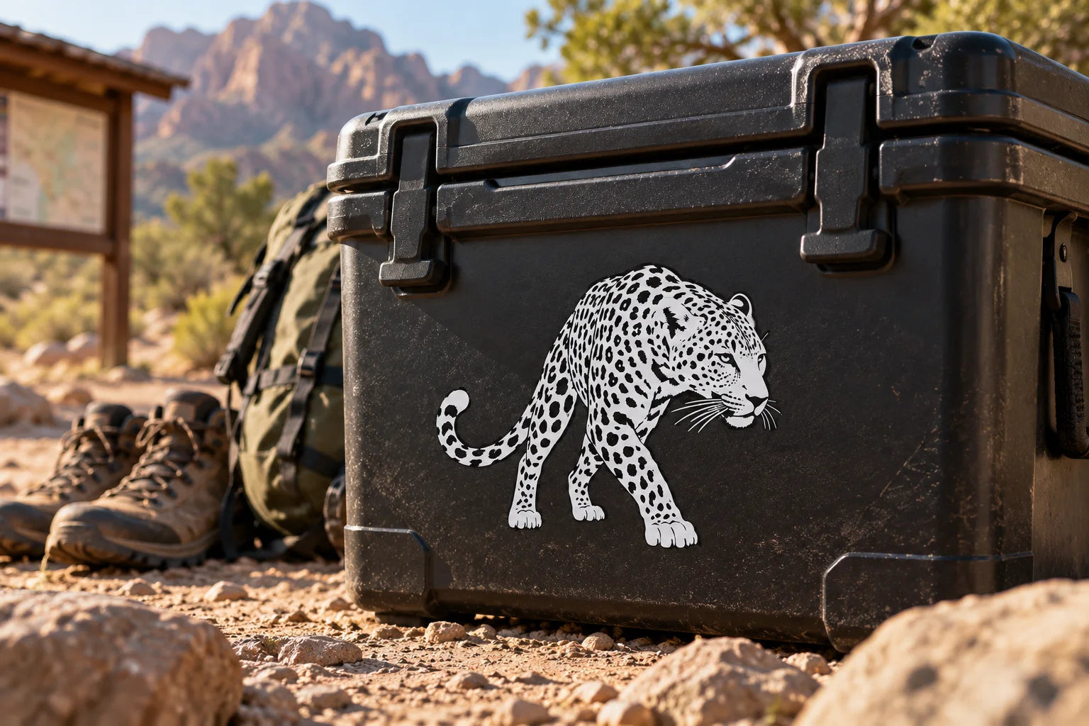 Illustrative Leopard Decals vinyl application in a realistic separate close-up lifestyle scene.