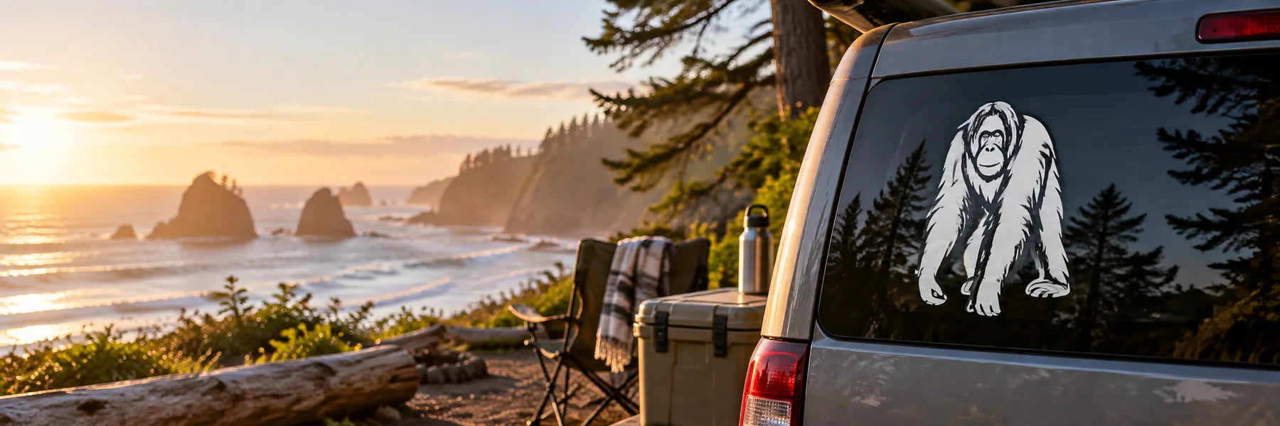 Illustrative Orangutan Decals vinyl application in a realistic panoramic lifestyle scene.