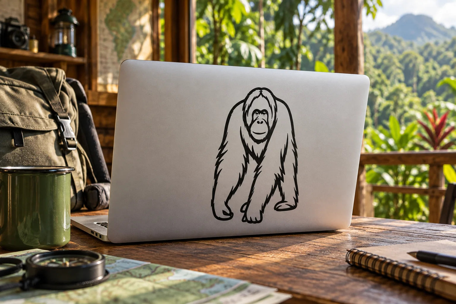 Illustrative Orangutan Decals vinyl application in a realistic separate close-up lifestyle scene.