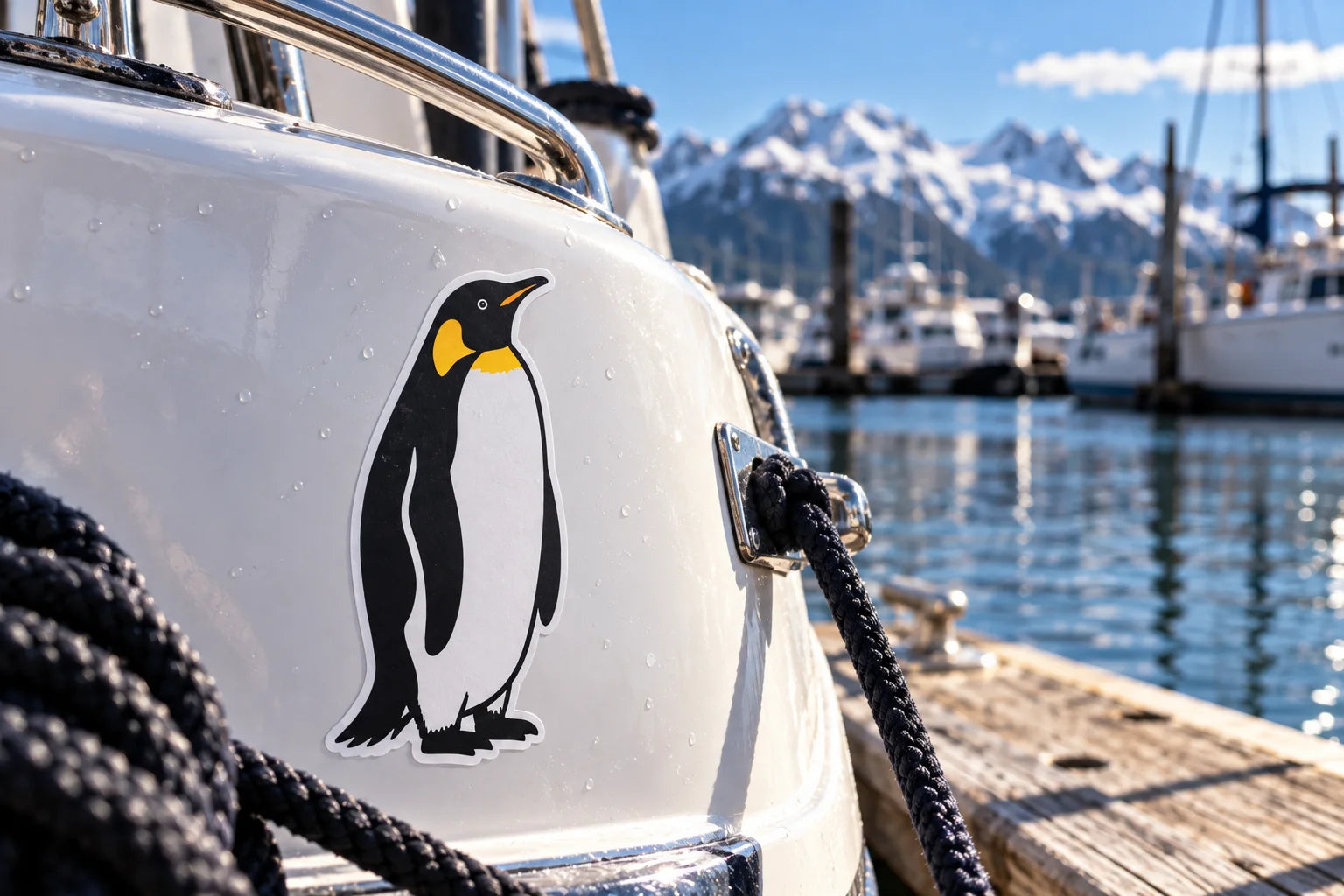 Illustrative Penguin Decals vinyl application in a realistic separate close-up lifestyle scene.