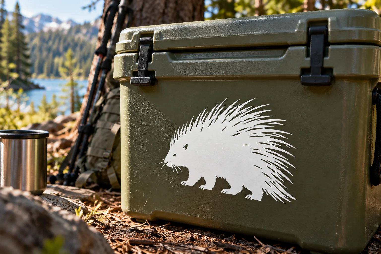 Illustrative Porcupine Decals vinyl application in a realistic separate close-up lifestyle scene.