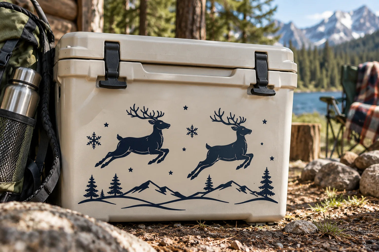 Illustrative Reindeer Decals vinyl application in a realistic separate close-up lifestyle scene.