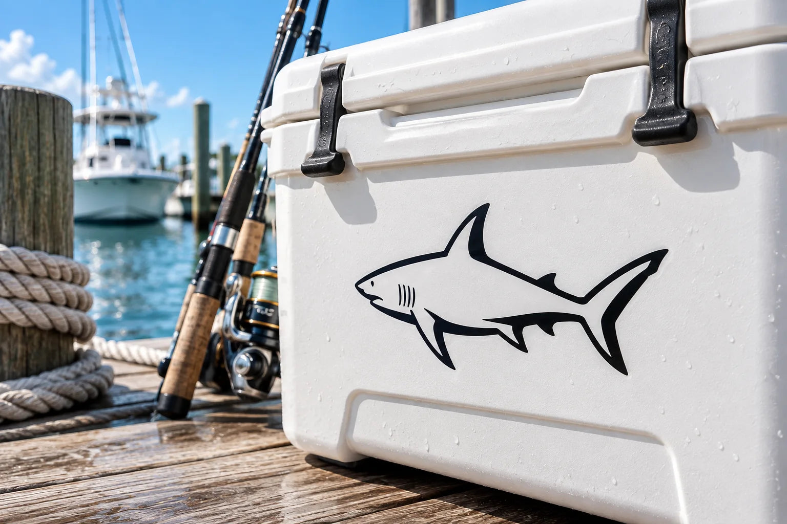 Illustrative Shark Decals vinyl application in a realistic separate close-up lifestyle scene.