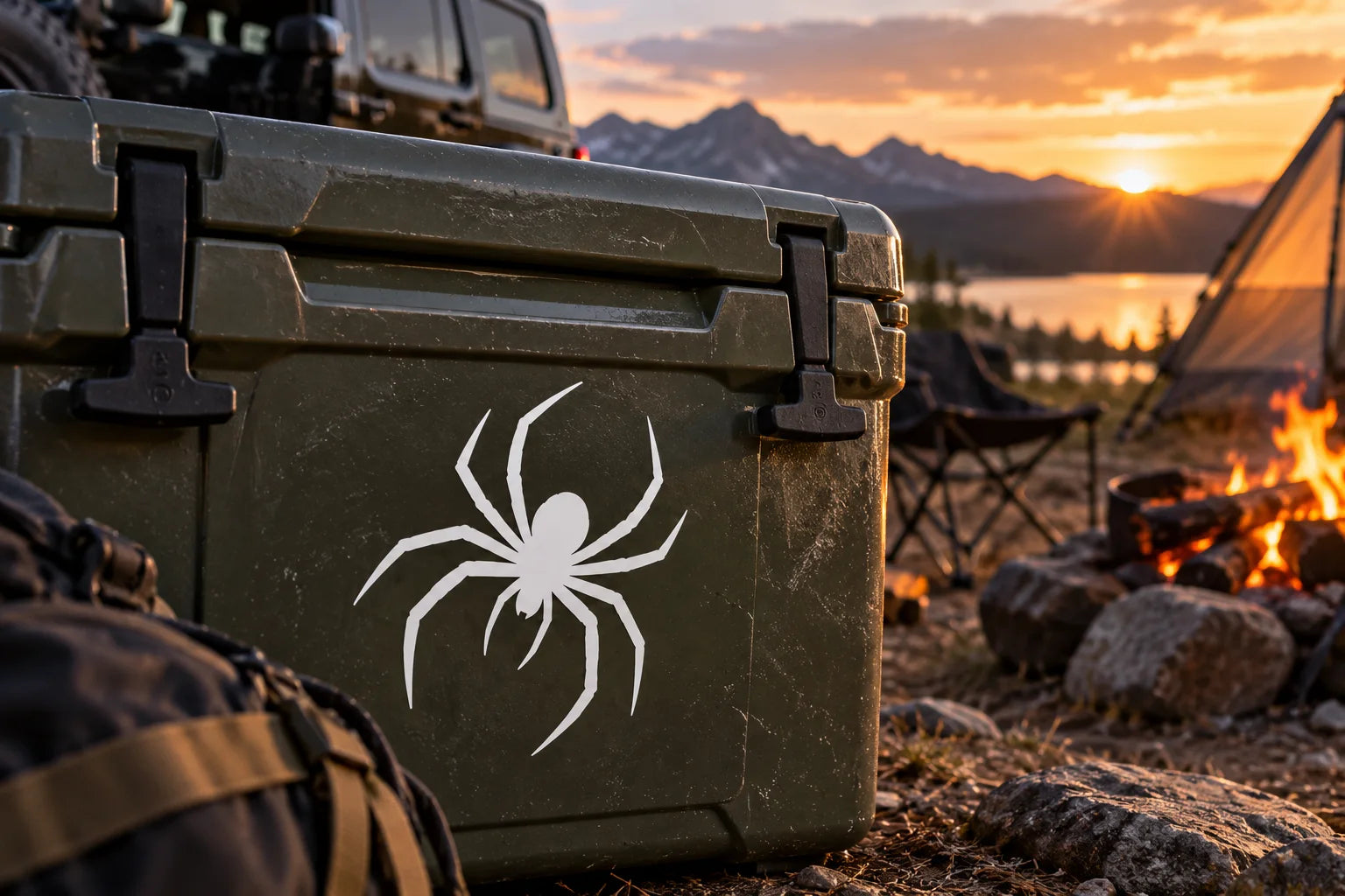 Illustrative Spider Decals and Stickers vinyl application in a realistic separate close-up lifestyle scene.
