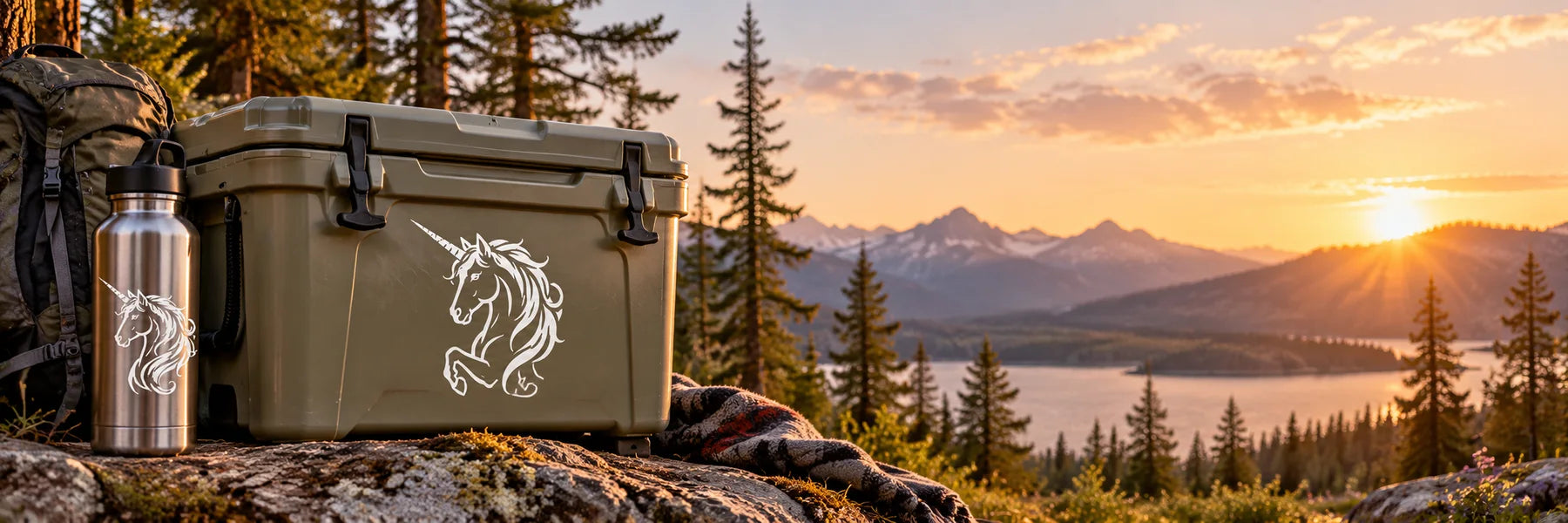 Illustrative Unicorn Decals vinyl application in a realistic panoramic lifestyle scene.