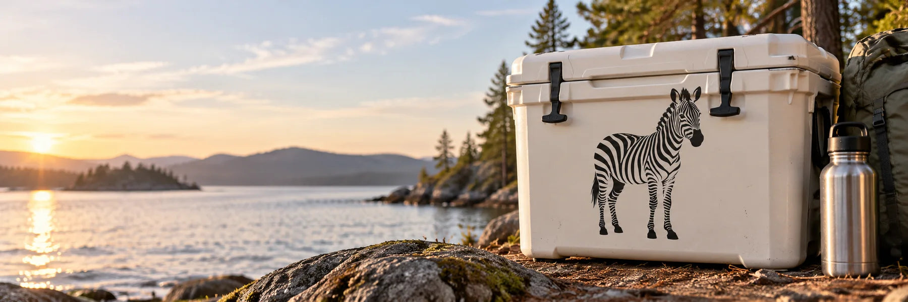 Illustrative Zebra Decals vinyl application in a realistic panoramic lifestyle scene.