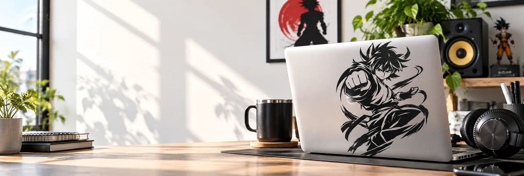 Illustrative Anime Fighter Decals vinyl application in a realistic panoramic lifestyle scene.