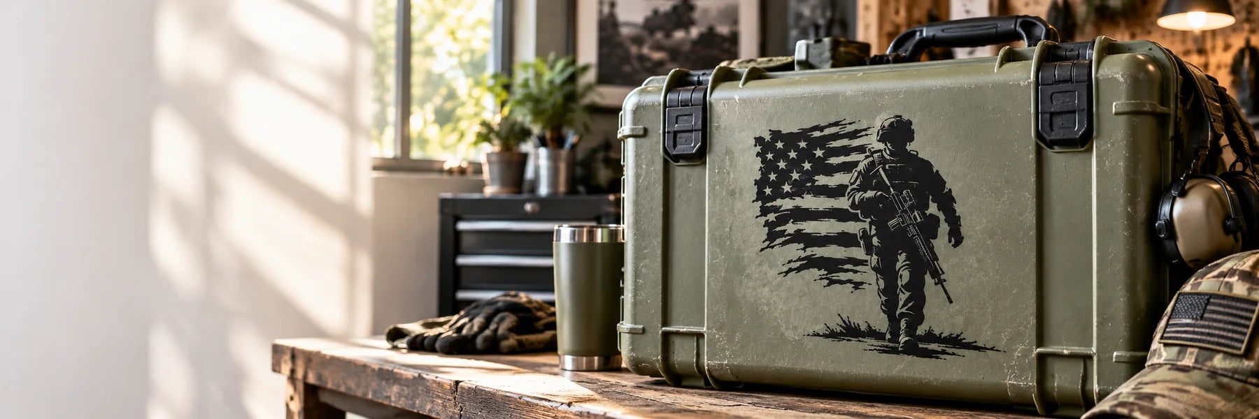 Illustrative Army Decals vinyl application in a realistic panoramic lifestyle scene.