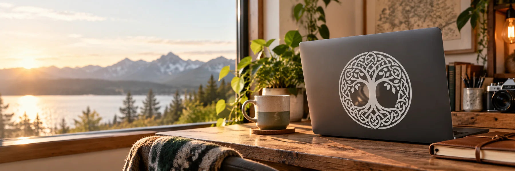 Illustrative Celtic Ornament Decals vinyl application in a realistic panoramic lifestyle scene.