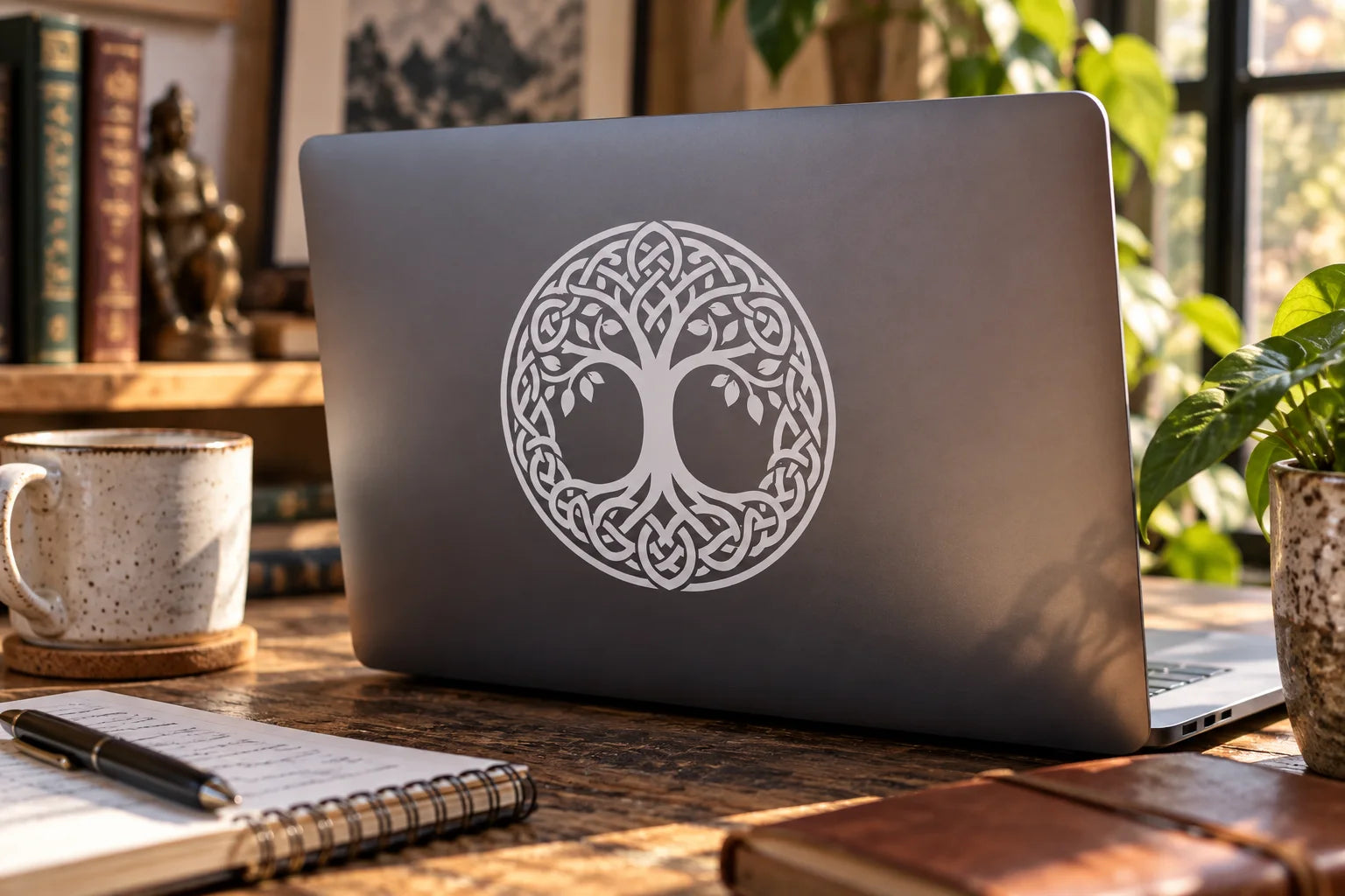 Illustrative Celtic Ornament Decals vinyl application in a realistic separate close-up lifestyle scene.