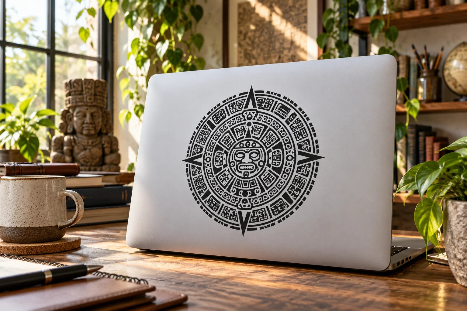 Illustrative Mayan Decals vinyl application in a realistic separate close-up lifestyle scene.