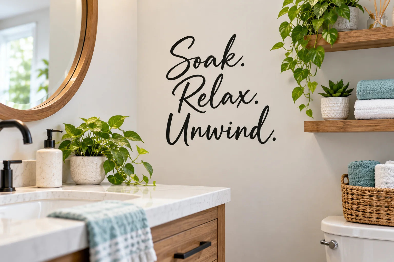 Illustrative Bathroom Quote Decals vinyl application in a realistic separate close-up lifestyle scene.