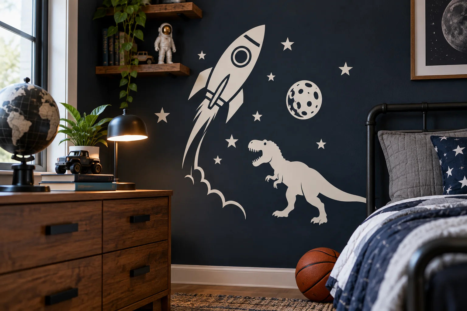 Illustrative Boys Room Decals vinyl application in a realistic separate close-up lifestyle scene.
