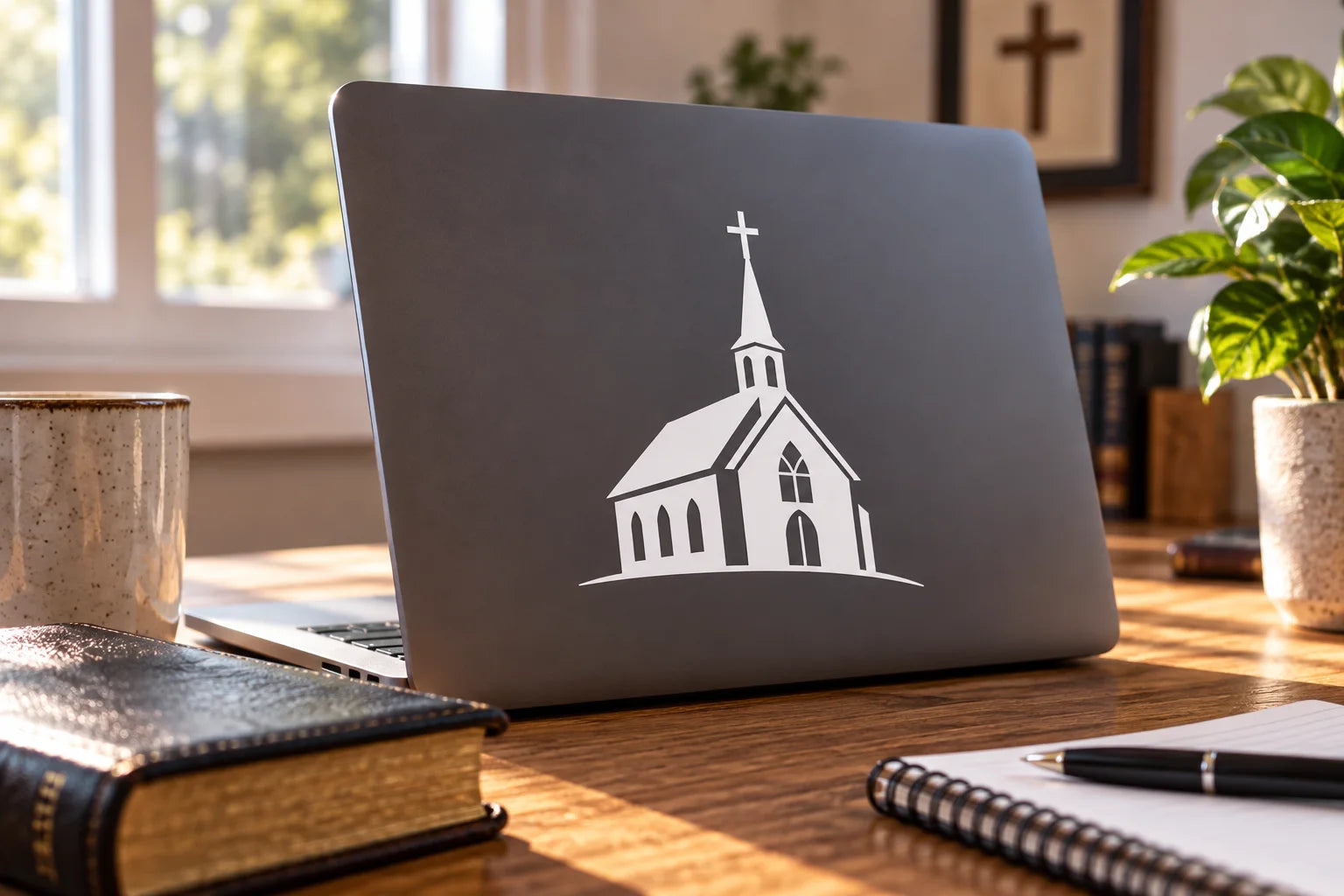 Illustrative Christian Church Decals vinyl application in a realistic separate close-up lifestyle scene.
