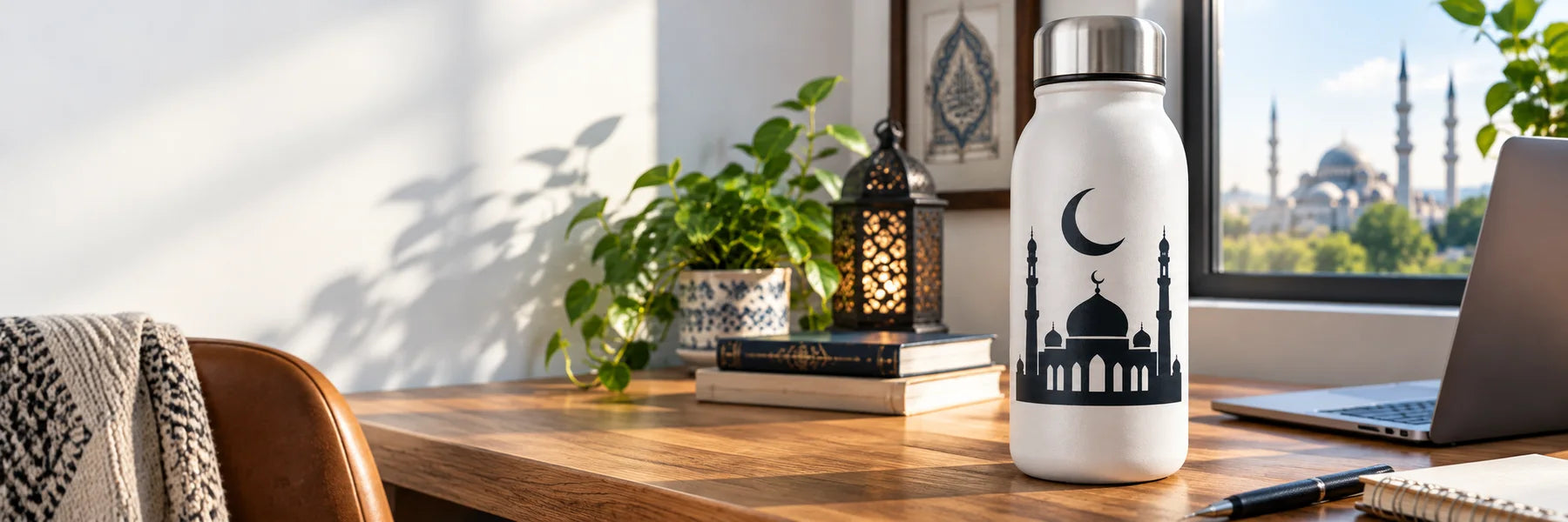 Illustrative Islamic Mosque Decals vinyl application in a realistic panoramic lifestyle scene.