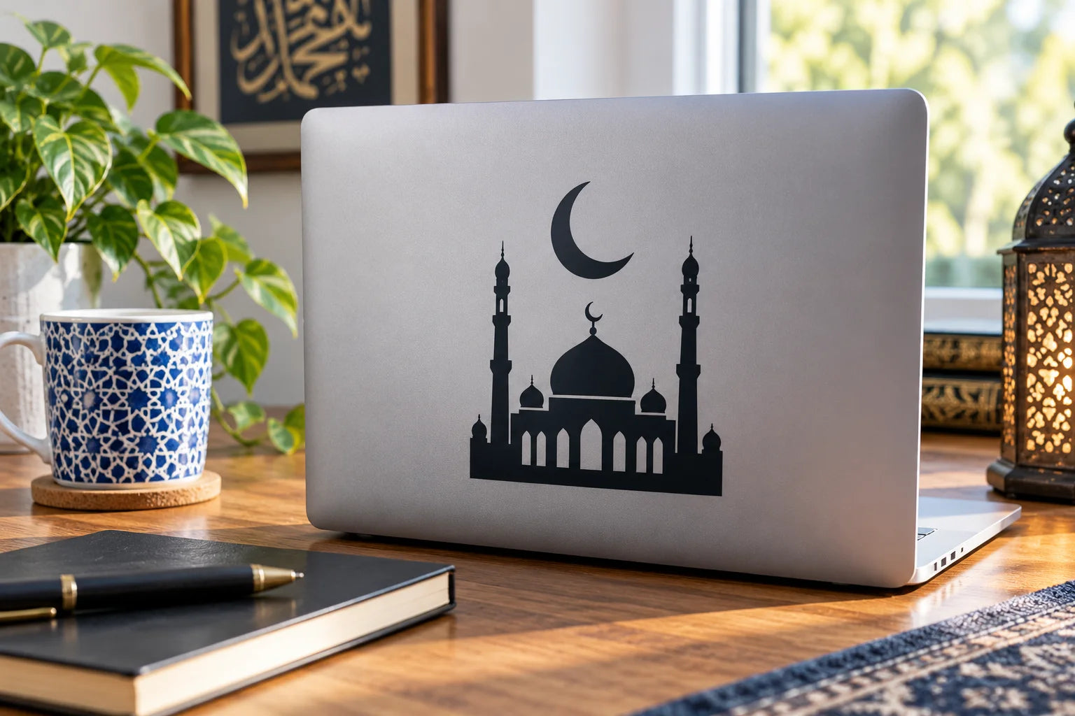 Illustrative Islamic Mosque Decals vinyl application in a realistic separate close-up lifestyle scene.