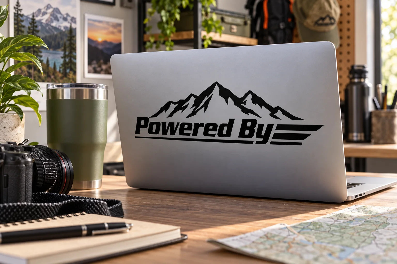Illustrative Powered By Decals vinyl application in a realistic separate close-up lifestyle scene.