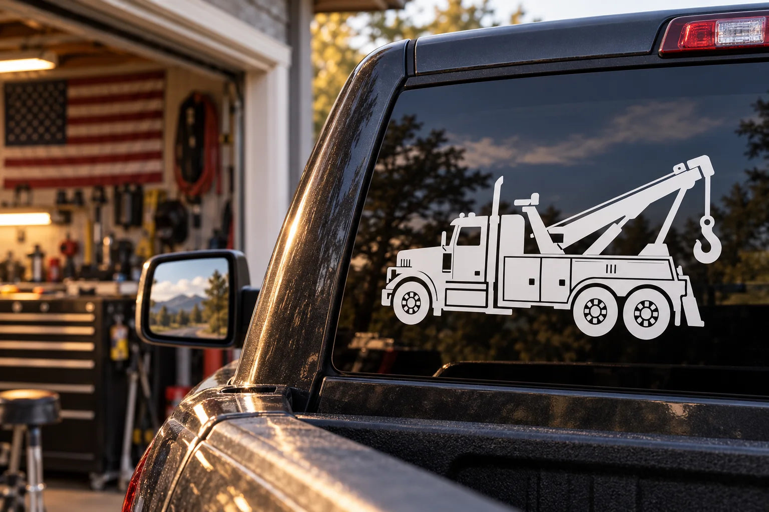 Illustrative Recovery Vehicle Decals vinyl application in a realistic separate close-up lifestyle scene.