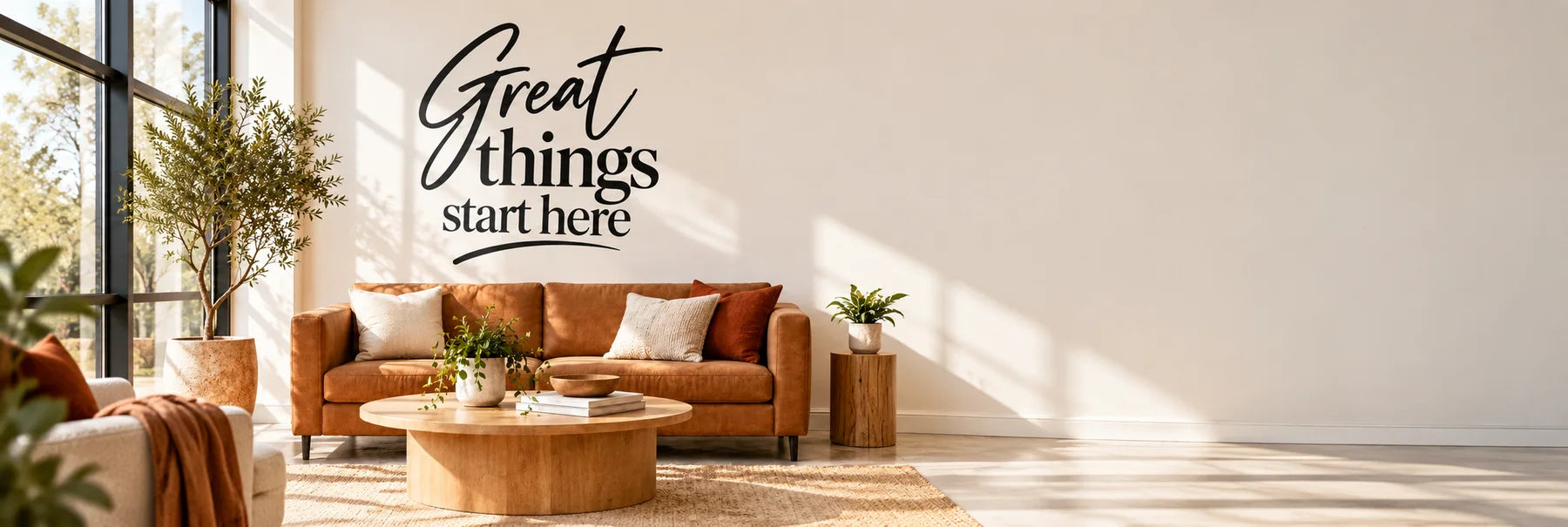 Illustrative Business Quote Decals vinyl application in a realistic panoramic lifestyle scene.