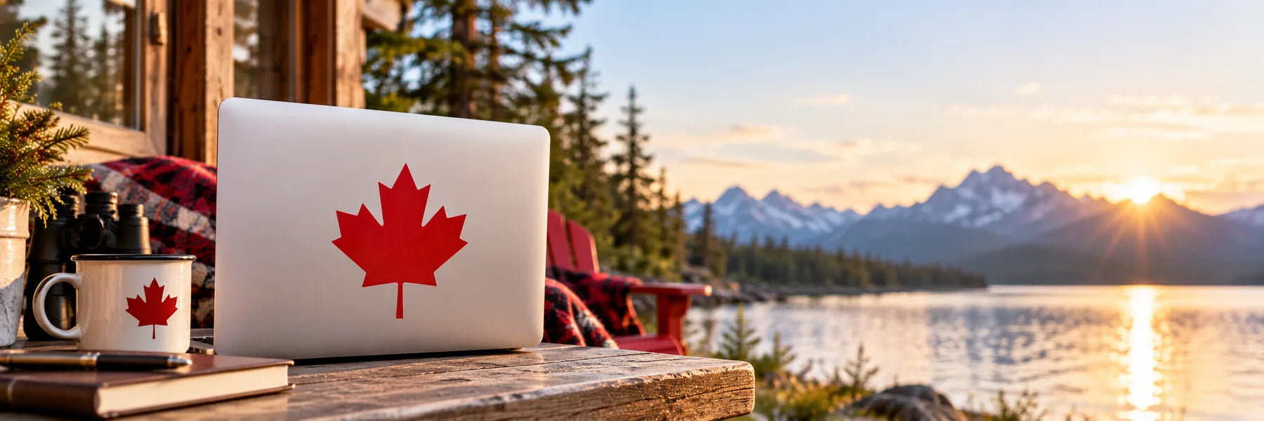 Illustrative Canada Day Decals vinyl application in a realistic panoramic lifestyle scene.