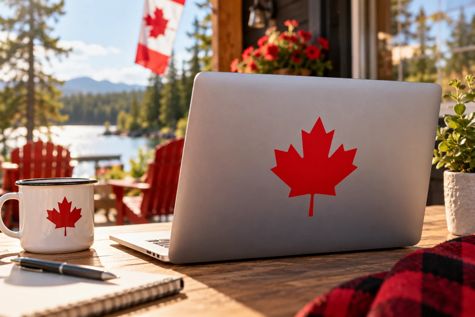 Illustrative Canada Day Decals vinyl application in a realistic separate close-up lifestyle scene.