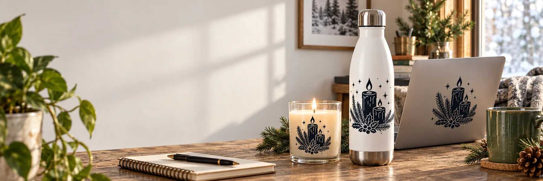 Illustrative Candle Decals vinyl application in a realistic panoramic lifestyle scene.