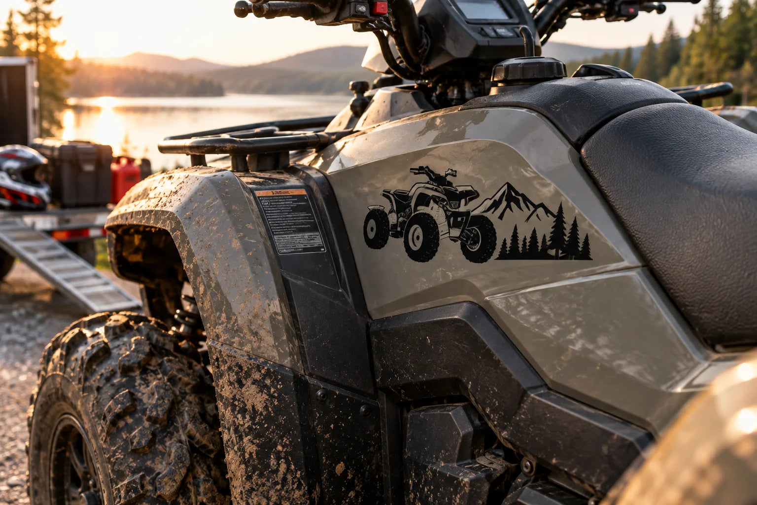 Illustrative ATV Decals vinyl application in a realistic separate close-up lifestyle scene.